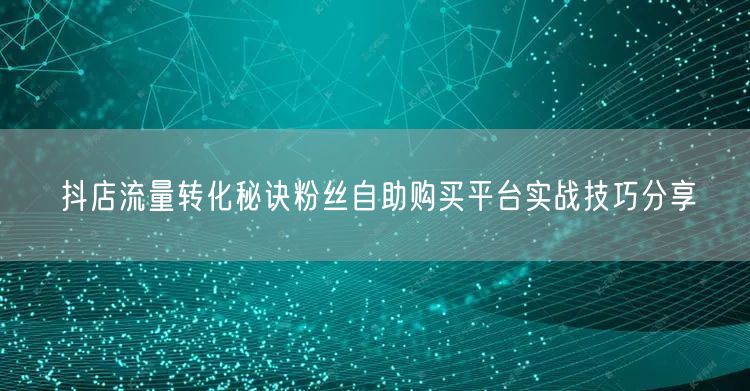 抖店流量转化秘诀粉丝自助购买平台实战技巧分享