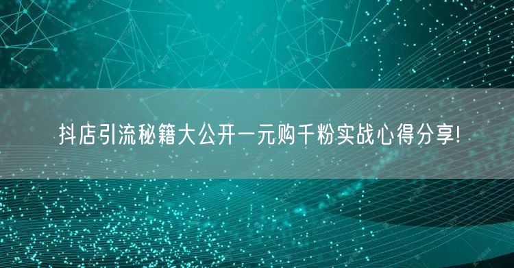 抖店引流秘籍大公开一元购千粉实战心得分享!