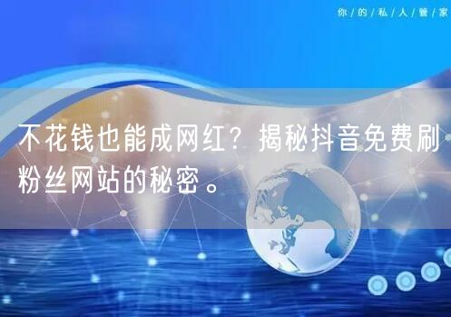 不花钱也能成网红？揭秘抖音免费刷粉丝网站的秘密。