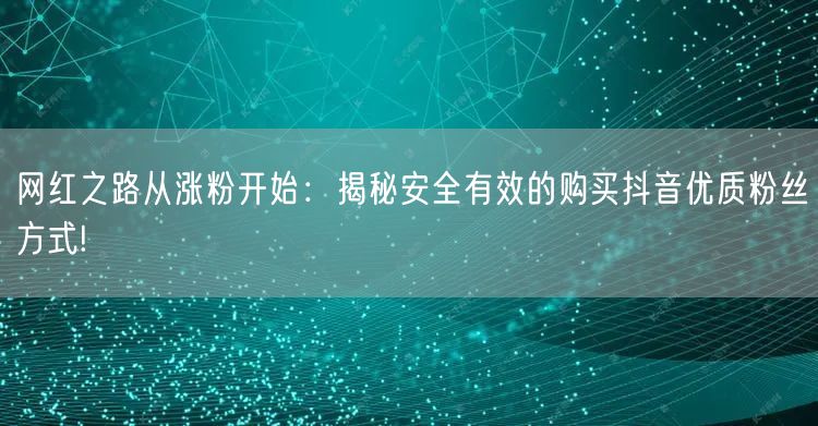 网红之路从涨粉开始：揭秘安全有效的购买抖音优质粉丝方式!